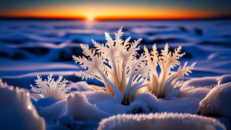 Flores de Escarcha: Las delicadas formaciones de hielo que "florecen" sobre el mar congelado o plantas y se deshacen con el aliento