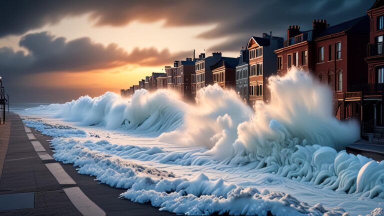 Costa de Capuchino (Espuma Marina): Cuando el océano se bate tanto que cubre ciudades enteras bajo metros de espuma espesa que parece jabón