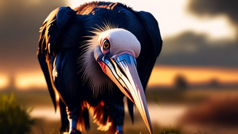 Marabú Africano: El pájaro conocido como el enterrador debido a su aspecto de pesadilla y su hábito de comer basura y cadáveres putrefactos