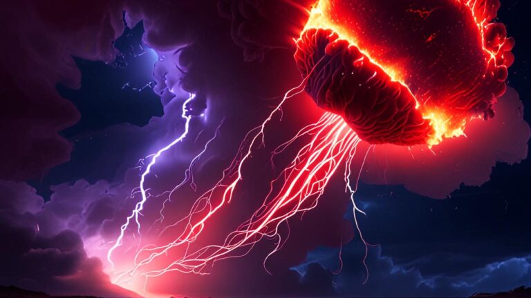 Duendes Rojos (Sprites): Los gigantescos rayos rojos con forma de medusa que ocurren por encima de las nubes y solo se ven desde el espacio o aviones altos